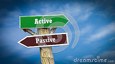 Street Sign to Active versus Passive Stock Photo