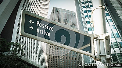 Street Sign to Active versus Passive Stock Photo