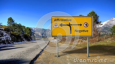 Street Sign to Affirmative versus Negative Stock Photo