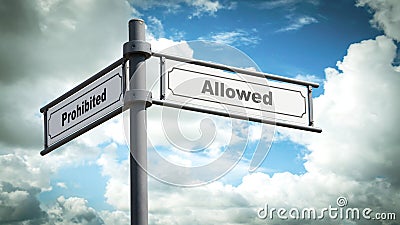 Street Sign to Allowed versus Prohibited Stock Photo