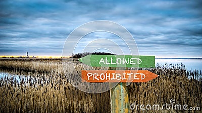 Street Sign to Allowed versus Prohibited Stock Photo