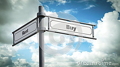 Street Sign to Buy versus Rent Stock Photo