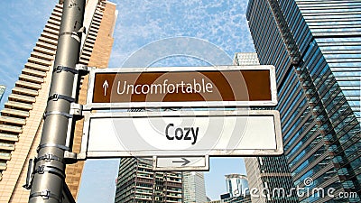 Street Sign to Cozy versus Uncomfortable Stock Photo