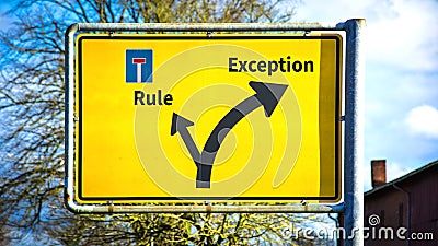 Street Sign to Exception versus Rule Stock Photo