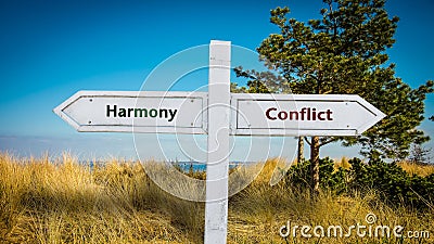 Street Sign Harmony versus Conflict Stock Photo