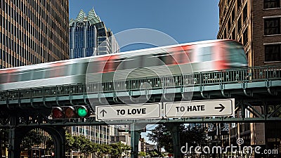 Street Sign TO LOVE versus TO HATE Stock Photo