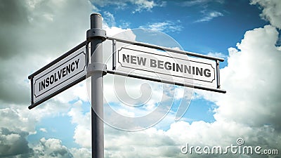 Street Sign to NEW BEGINNING versus INSOLVENCY Stock Photo