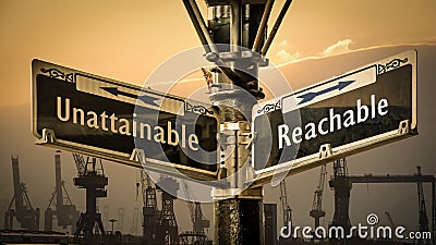 Street Sign to Reachable versus Unattainable Stock Photo