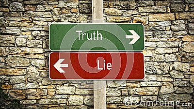 Street Sign to Truth versus Lie Stock Photo