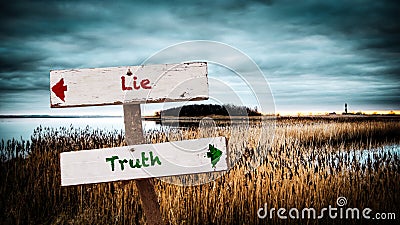 Street Sign to Truth versus Lie Stock Photo