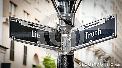 Street Sign to Truth versus Lie Stock Photo