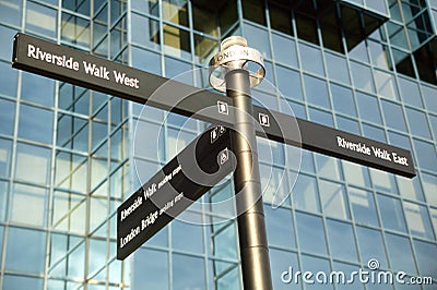 Street signpost giving directions to the Thames Path Riverside Walk Editorial Stock Photo