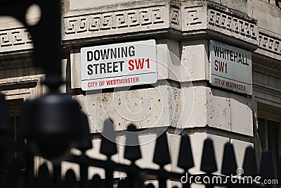 Street Signs on Downing Street and Whitehall in London Editorial Stock Photo