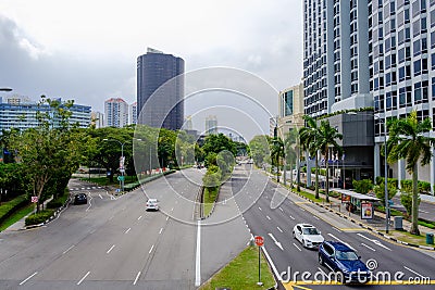 Street in Singapore Clean, orderly There is a clear traffic symbol on the road. Editorial Stock Photo