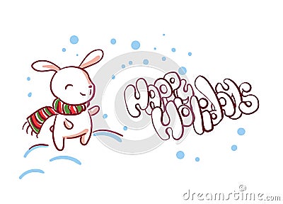 Street snow bunny christmas card doodle style Stock Photo