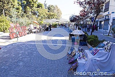 Street souvenir stalls at the base of the Parthenon Editorial Stock Photo