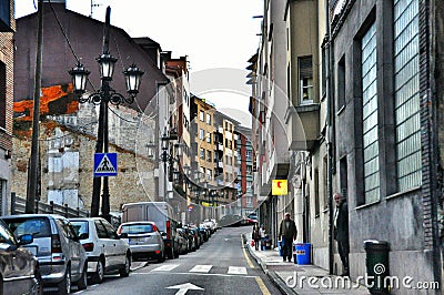 Street of the Spanish city of Oviedo province of Asturias Editorial Stock Photo