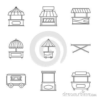 Street stall icon set, outline style Vector Illustration