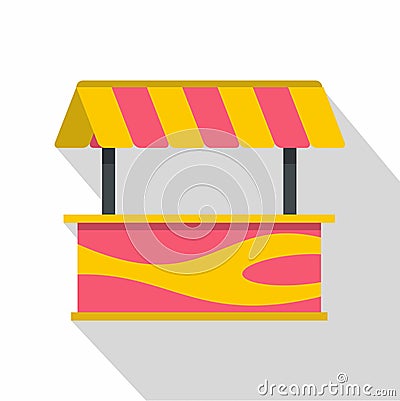 Street stall with striped awning icon, flat style Vector Illustration