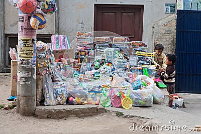 Street stall with toys and home appliances Editorial Stock Photo