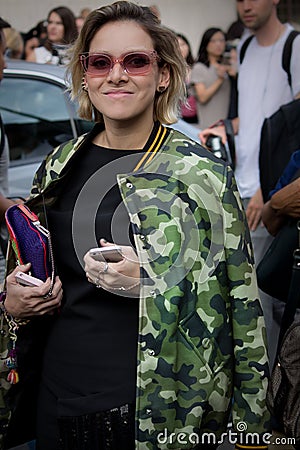 Street Style during Milan Fashion Week for Spring/Summer 2014 Editorial Stock Photo