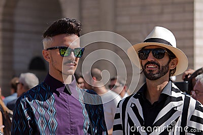 Street Style during Milan Fashion Week for Spring/Summer 2014 Editorial Stock Photo