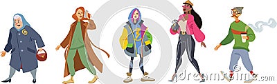 Street style outfits of people in different poses Vector Illustration