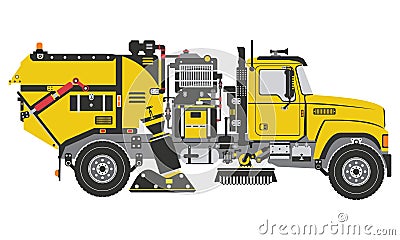 Street Sweeper Truck for clearing trash, debris, snow vector illustration Vector Illustration