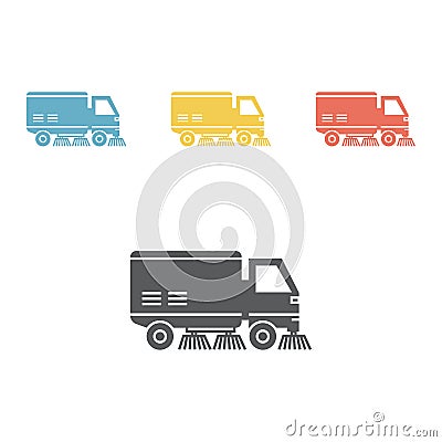 Street sweeper truck flat icon Stock Photo