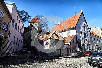 Street in Tallin city and houses on it Editorial Stock Photo