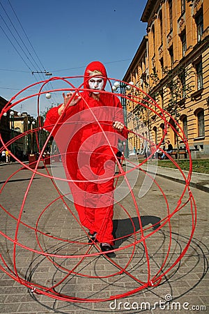 Street theatre. open street costumed performance of young actors. Editorial Stock Photo