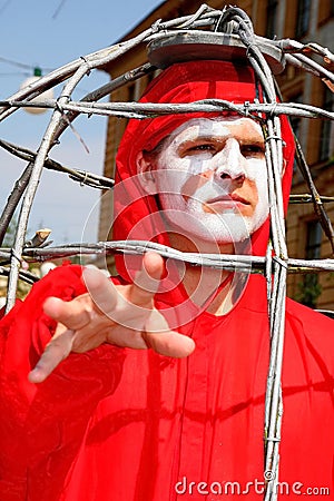 Street theatre. open street costumed performance of young actors. Editorial Stock Photo