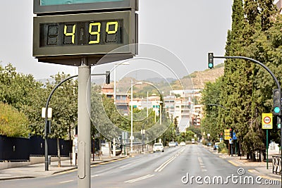 Street thermometer marking 49 degrees Editorial Stock Photo