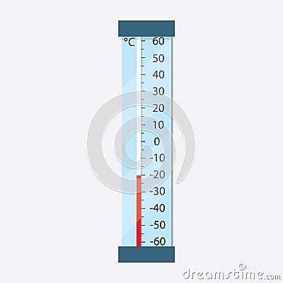 Street thermometer shows minus the temperature in Celsius. Frost. Vector Illustration