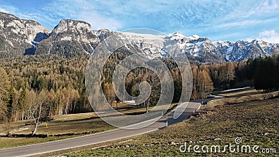 street to the Alps, Dolomiti di Brenta, Madonna di Campiglio, Bel Vedere Stock Photo