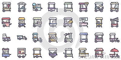 Street trade carts color vector doodle simple icon set Vector Illustration