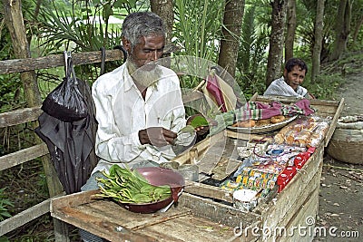 Street trading and display merchandise on market stall Editorial Stock Photo