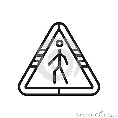 Street traffic triangular signal with a walker icon vector sign and symbol isolated on white background, Street traffic triangular Vector Illustration