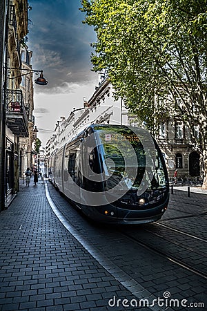 Street With Tramway In The City Of Bordeaux In France Editorial Stock Photo