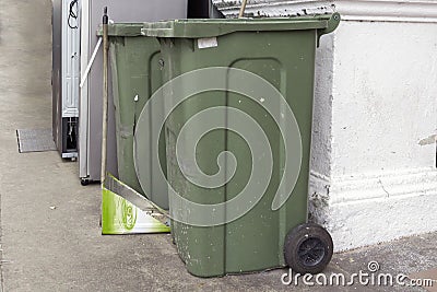 Street trash can with dustpan. Close-up Stock Photo