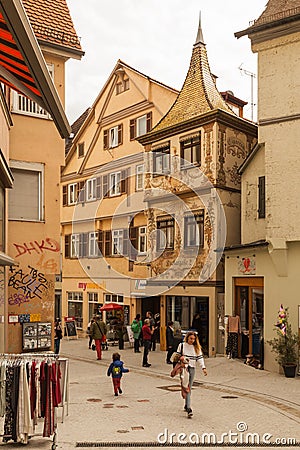 Street in Tubingen, Germany. Outside, landmark. Editorial Stock Photo