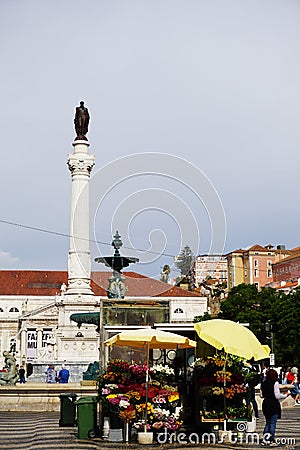 Street vendor selling flowers in Lisbon, Portugal Editorial Stock Photo