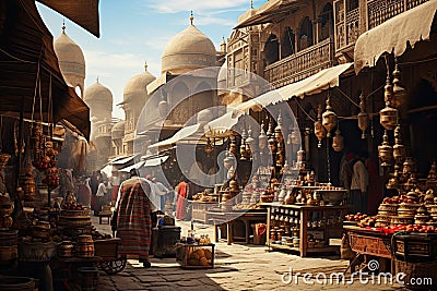 A street vendor sells spices in the old city of Jaisalmer, AI Generated Stock Photo