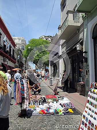 Street vendors in Calle Defensa San Telmo Buenos Aires Argentina Editorial Stock Photo