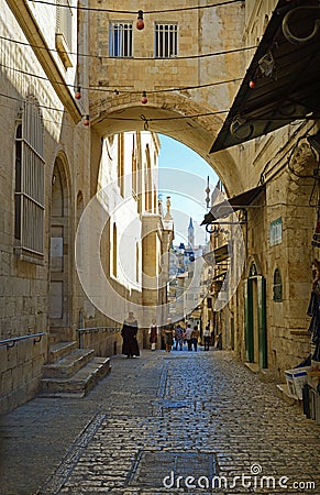 Street Via Dolarosa. Jerusalem. Israel Editorial Stock Photo