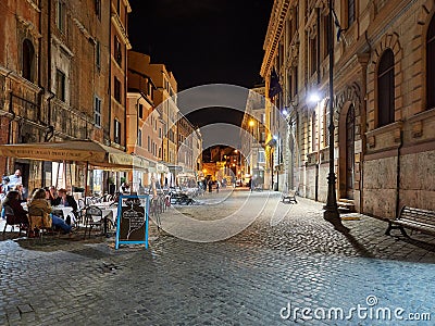 Street of Rome Jewish Quarter by night Editorial Stock Photo