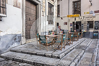 Street view, ancient Carrera del Darro in Albaicin neighborhood Editorial Stock Photo