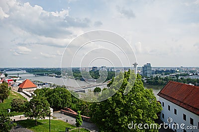 Street of view Bratislava bridge, Slovakia Stock Photo