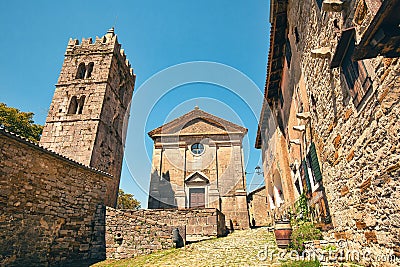 Street view and the church in Hum, Croatia - the smallest town in the world Editorial Stock Photo
