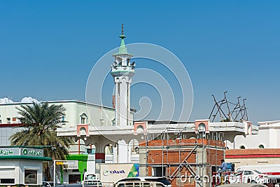 Street view of the city of Jeddah, Kingdom of Saudi Arabia with background of Muslim mosque in Jeddah, Saudi Arabia Editorial Stock Photo